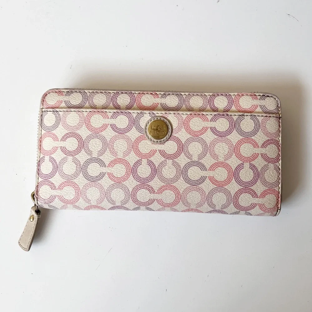 Vintage Coach Signature Zip Around Wallet Pink Lavender Monogram Leather